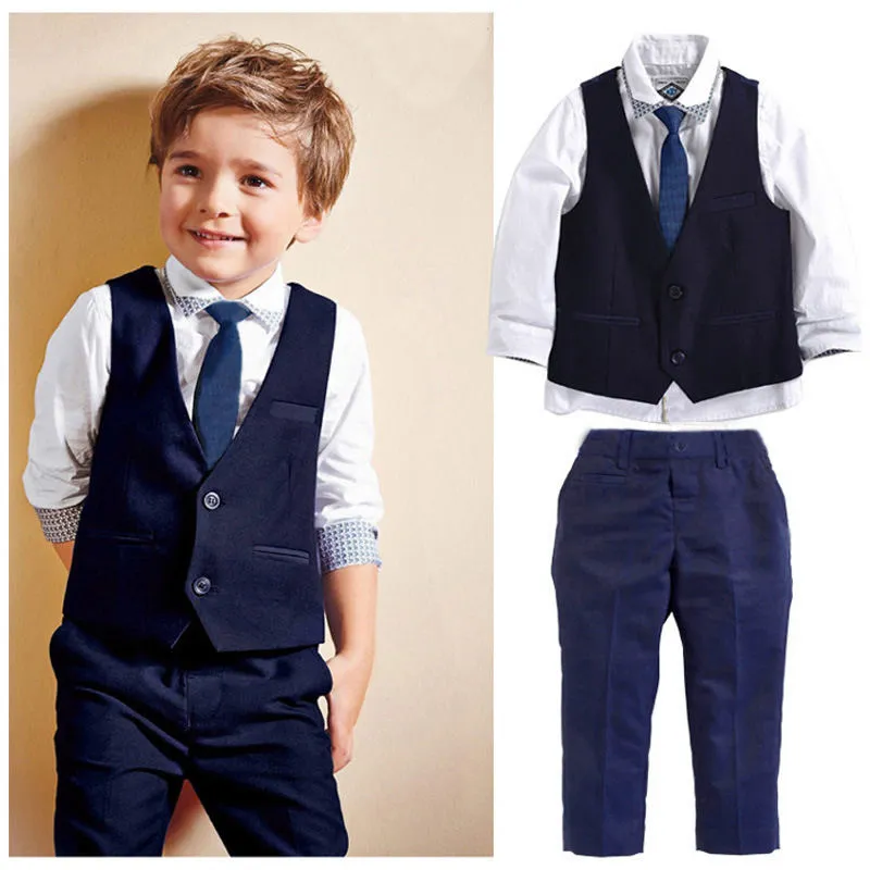 Boys Gentleman Suits, Tuxedo Waistcoat + Tie + Shirt + Pants Outfits