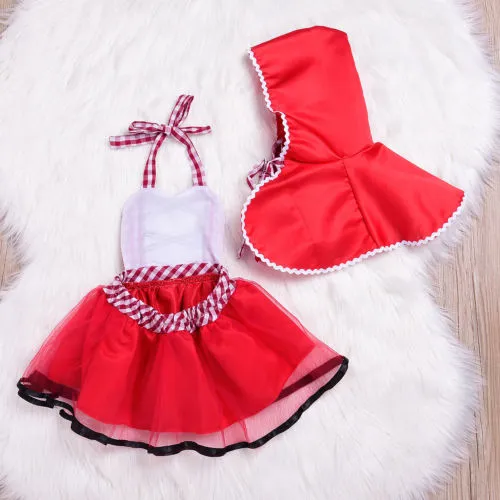 Girl Halter Plaid Dress, Red Cloak Little Red Riding Hood Outfits