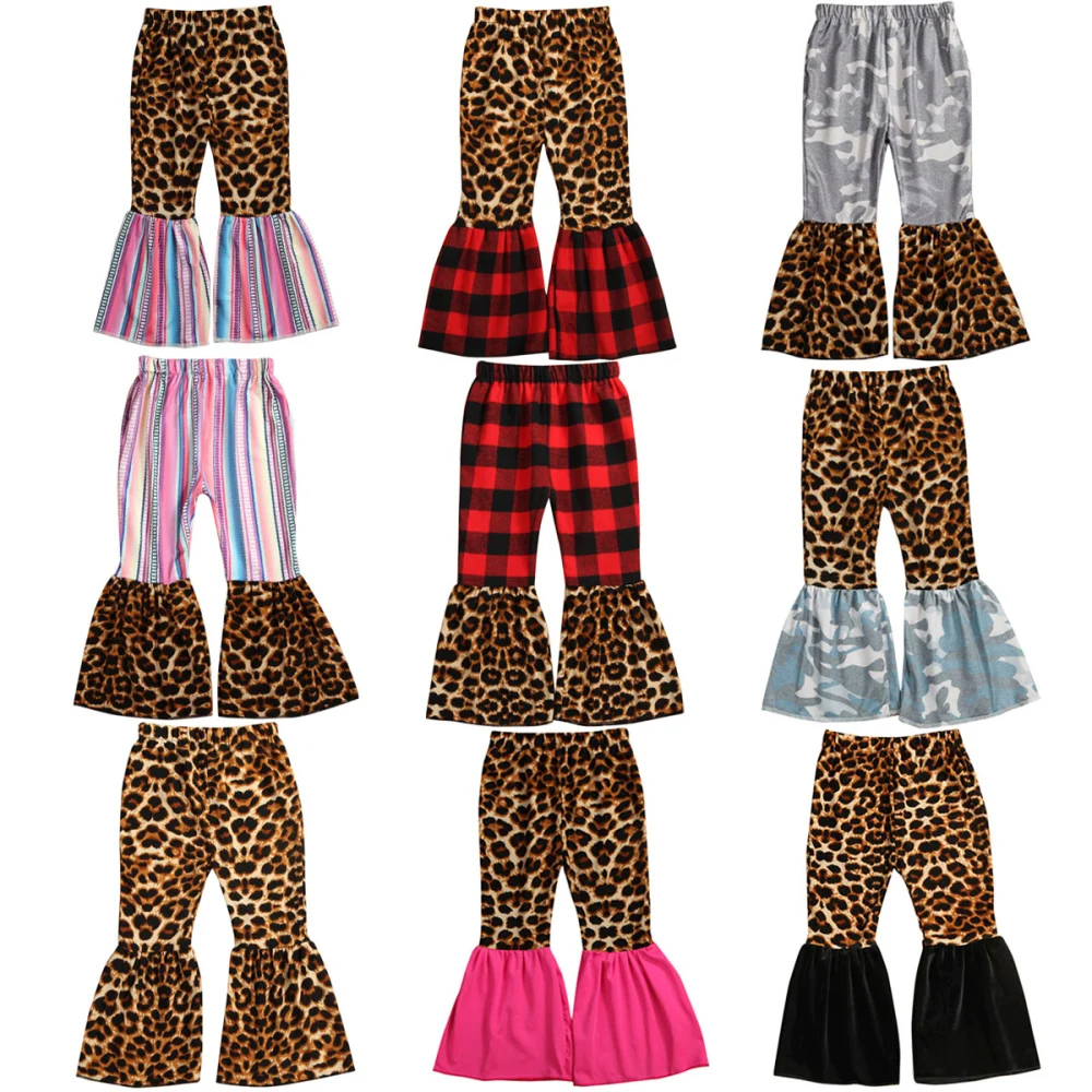 Baby Girl Leopard Pants Plaids High Waist Stripe Fashion Lama Trousers