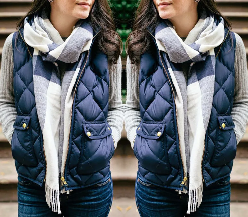 Women Vest Stand Collar Warm Padded Zip Side Pockets Gilet Quilted Puffer Vest