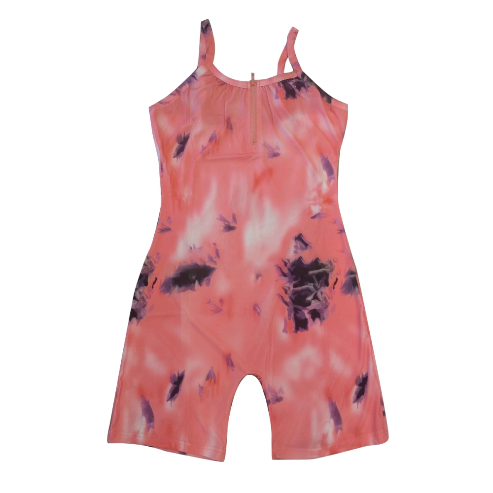 Women's Sleeveless Short Jumpsuit, Tie Dye Zipper Slim Sling Romper