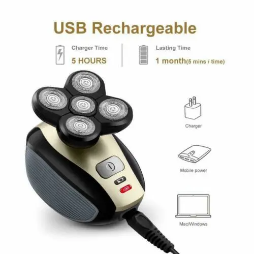 5-In-1 4D Rotary Rechargeable Bald Head Shaver Beard Trimmer