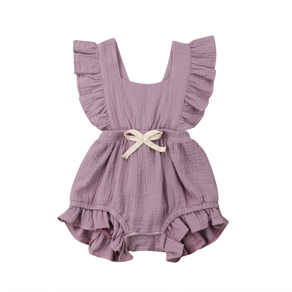 Baby Girls Summer Ruffles Romper Fly Sleeve Lacing Up Bow Cotton Jumpsuits