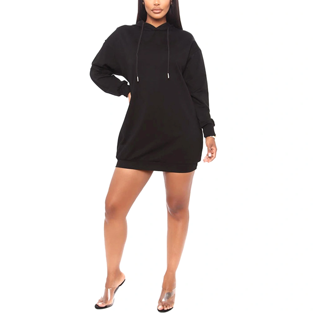 Women Solid Color Tunics Sweatshirts, Drawstring Hooded Sweater