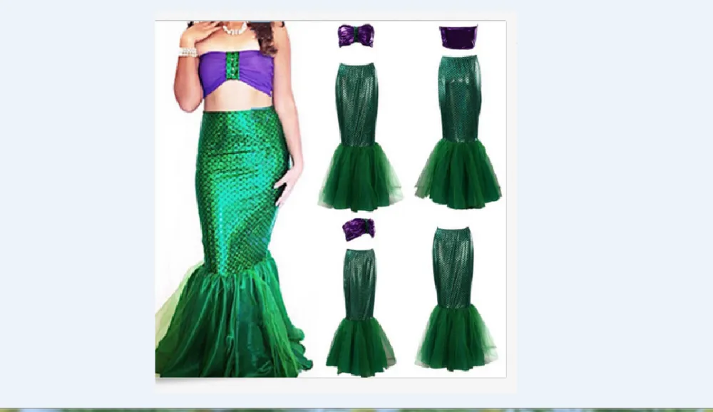 Women's Strapless Mermaid Tube Tops Bra + Scale Fishtail Skirt