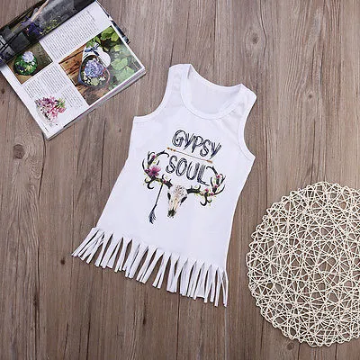 Baby Girls Summer Dress, Sleeveless Letter Printed Round Neck Tassel Dress