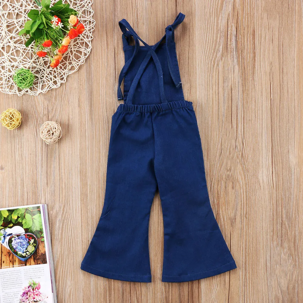 Baby Girls Denim Strap Bib Pants Romper Backless Lama Pants Jumpsuit