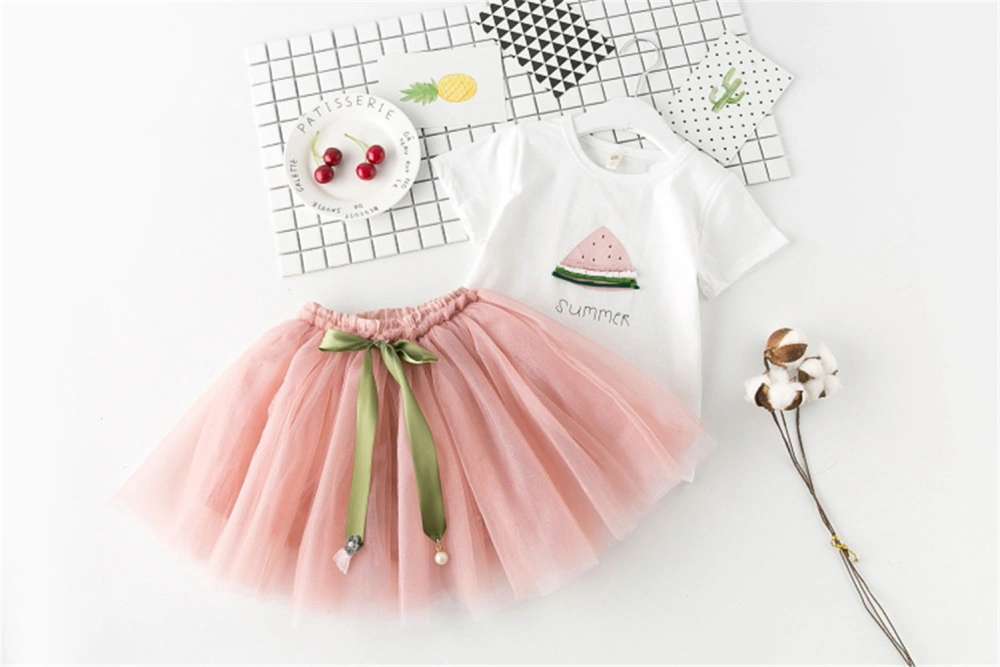 Little Girls 2PCS Skirts Set, Watermelon Tops, Short TuTu Skirt Suit