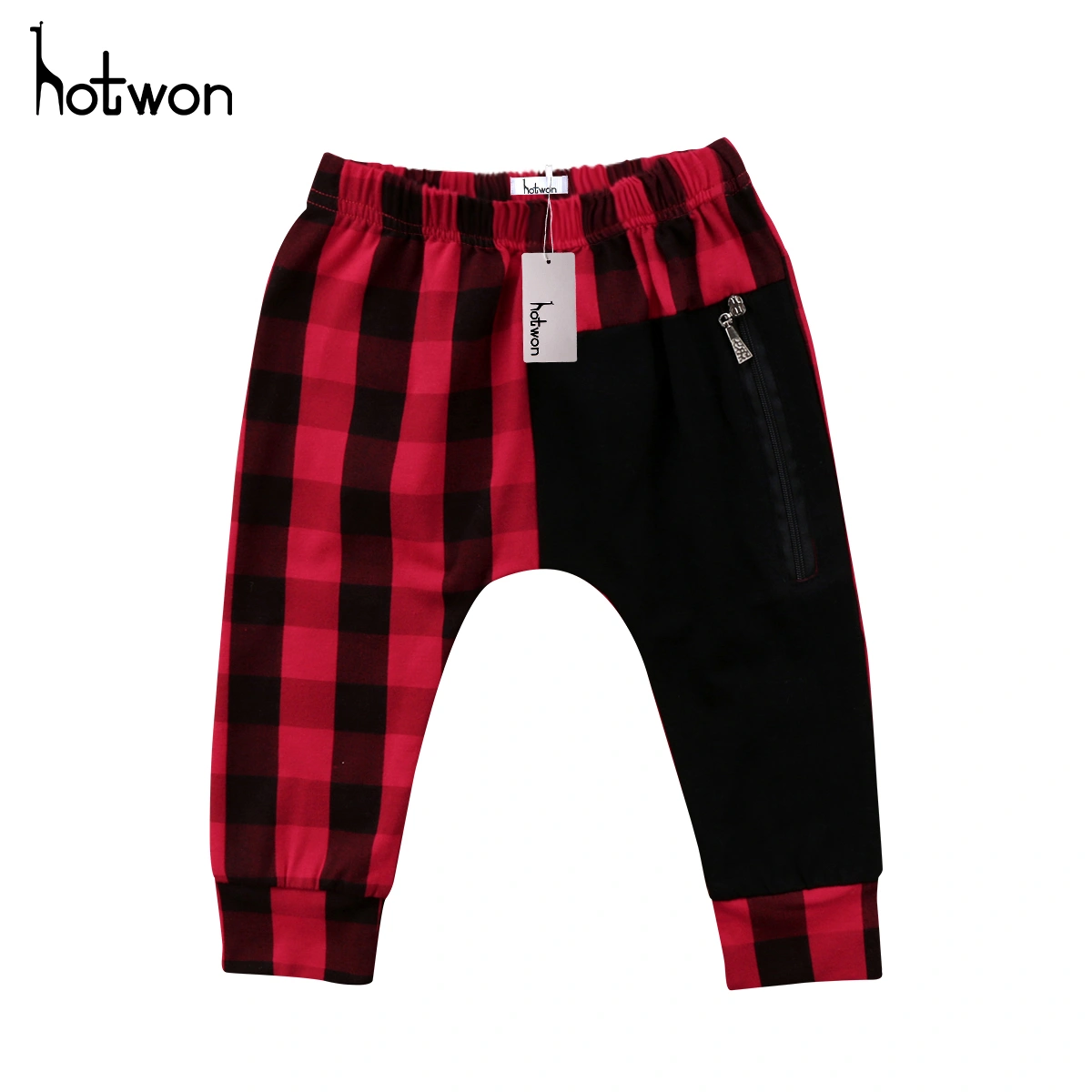Baby Boys Plaid Harem Pants Toddler Kids Patchwork Zipper Elastic Trousers