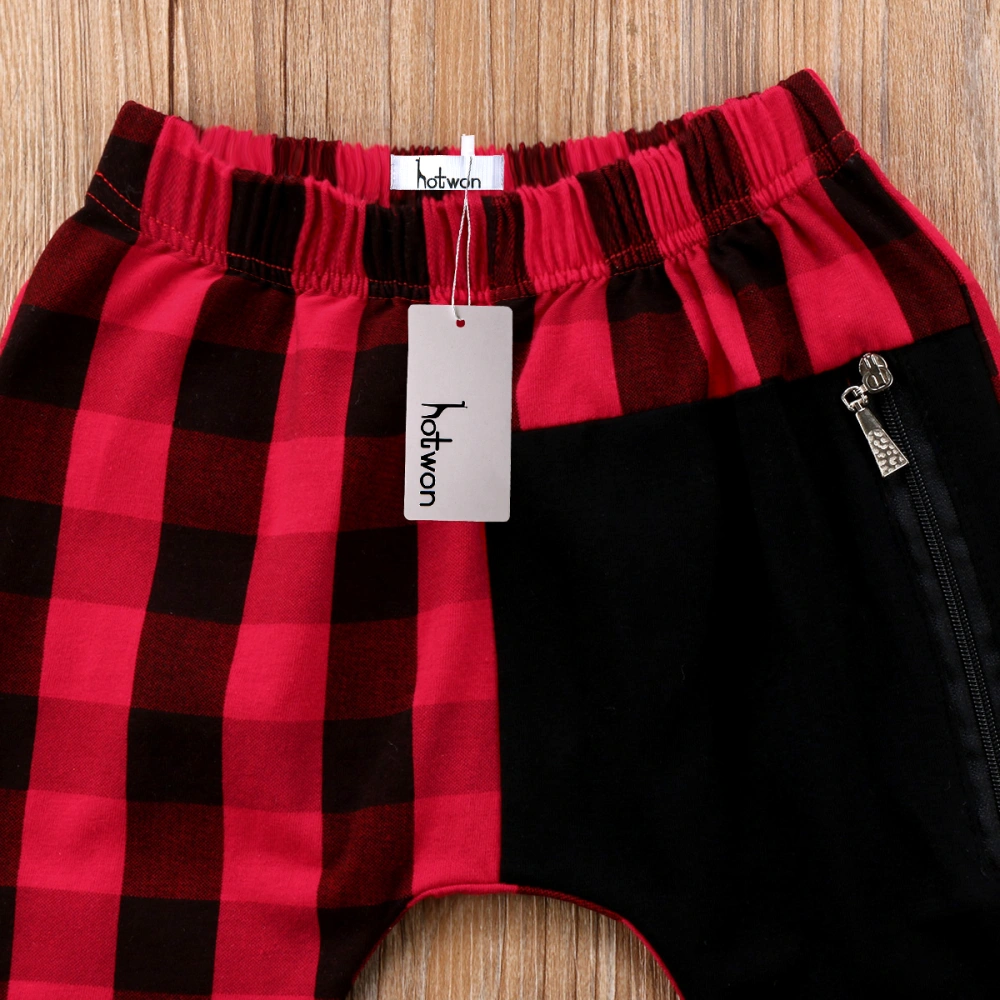 Baby Boys Plaid Harem Pants Toddler Kids Patchwork Zipper Elastic Trousers