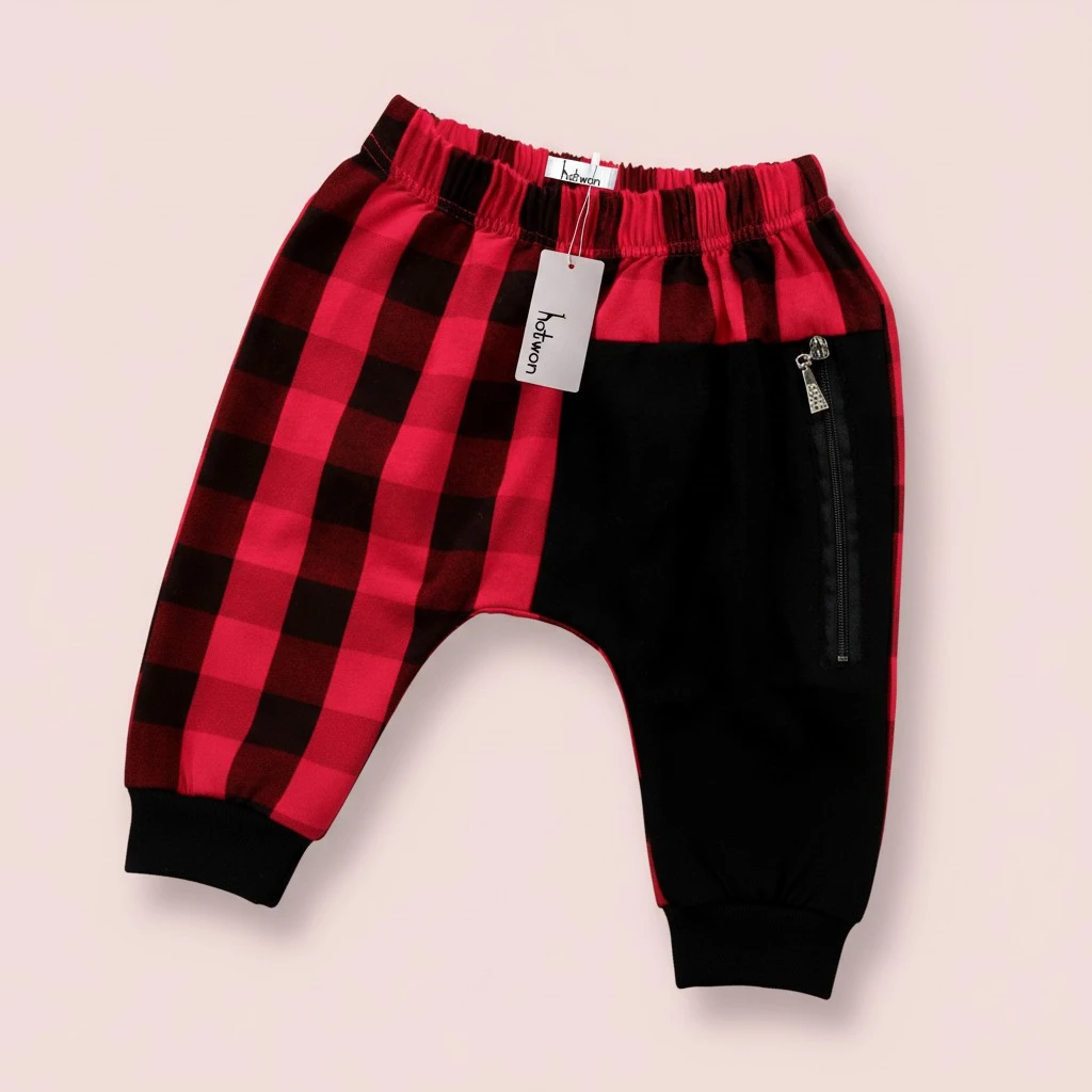 Baby Boys Plaid Harem Pants Toddler Kids Patchwork Zipper Elastic Trousers
