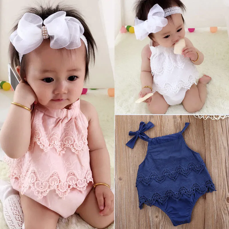 Baby Girl Sleeveless Jumpsuit Lace Camisole Stylish Cool Soft Romper