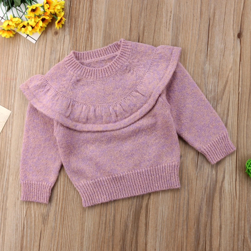 Girls Solid Color Sweater, Long Sleeve Double Layer Ruffle Pullover