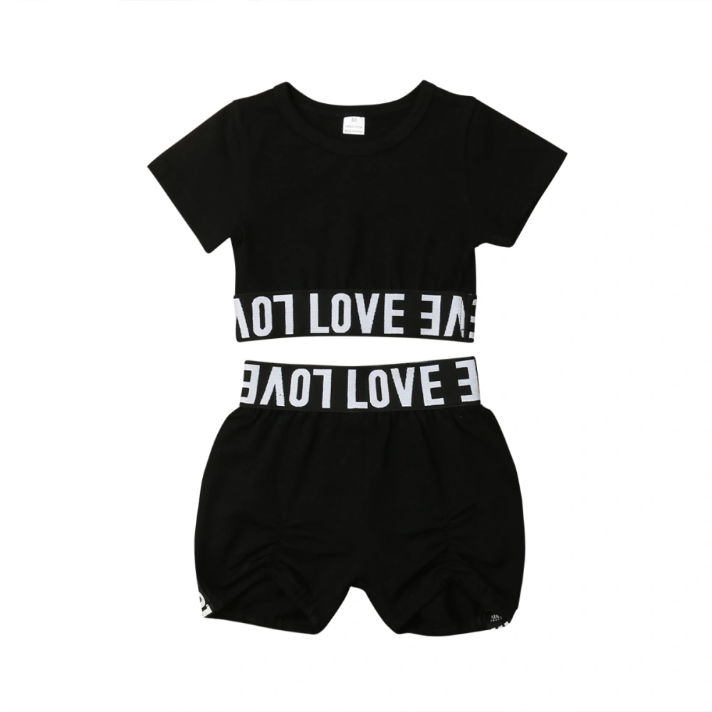 Toddler Girls 2 Pieces Outfit, Letter Print Crop Tops + Shorts Set