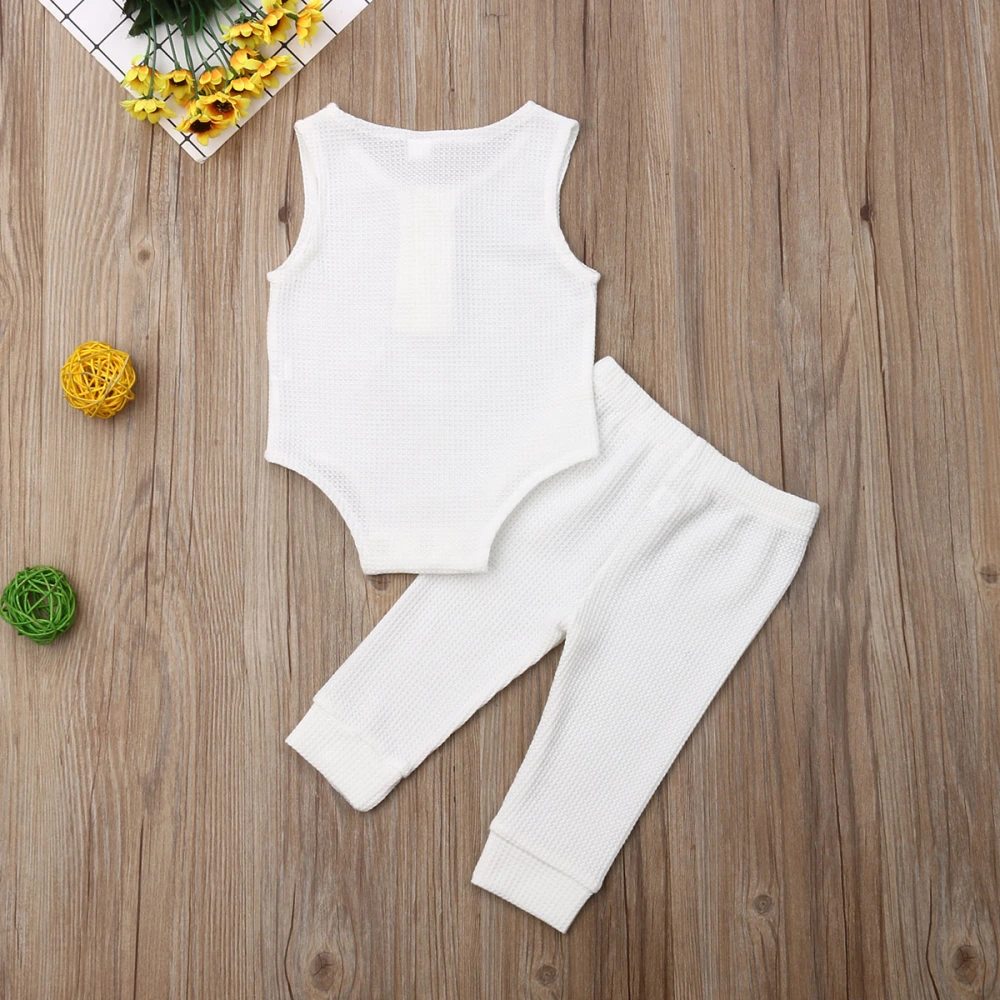 2 Pcs Baby's Suit, Solid Color Round Neck Sleeveless Vest Romper, Loose Trousers