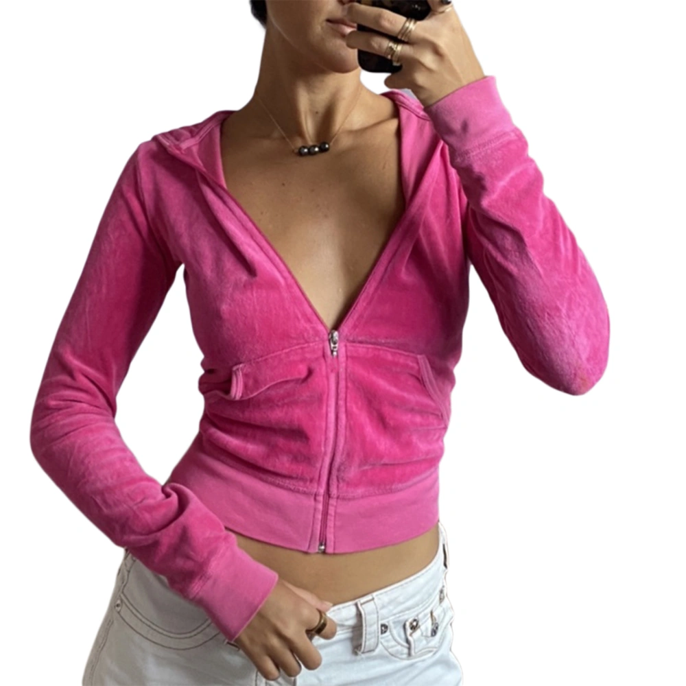 Women Solid Color Hooded Jacket, Match with Elastic Waist Flared Pants