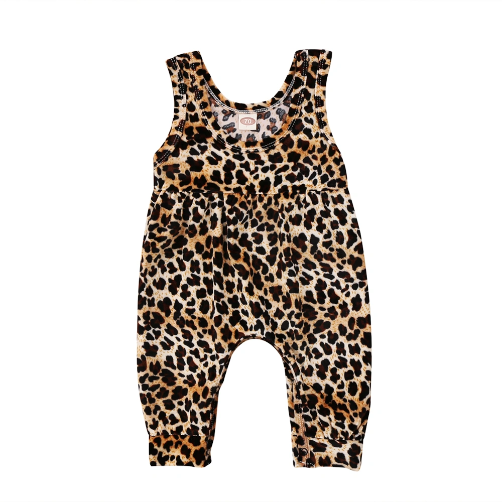 Baby Girl's Summer Sleeveless Cheetah Romper Leopard Bodysuit