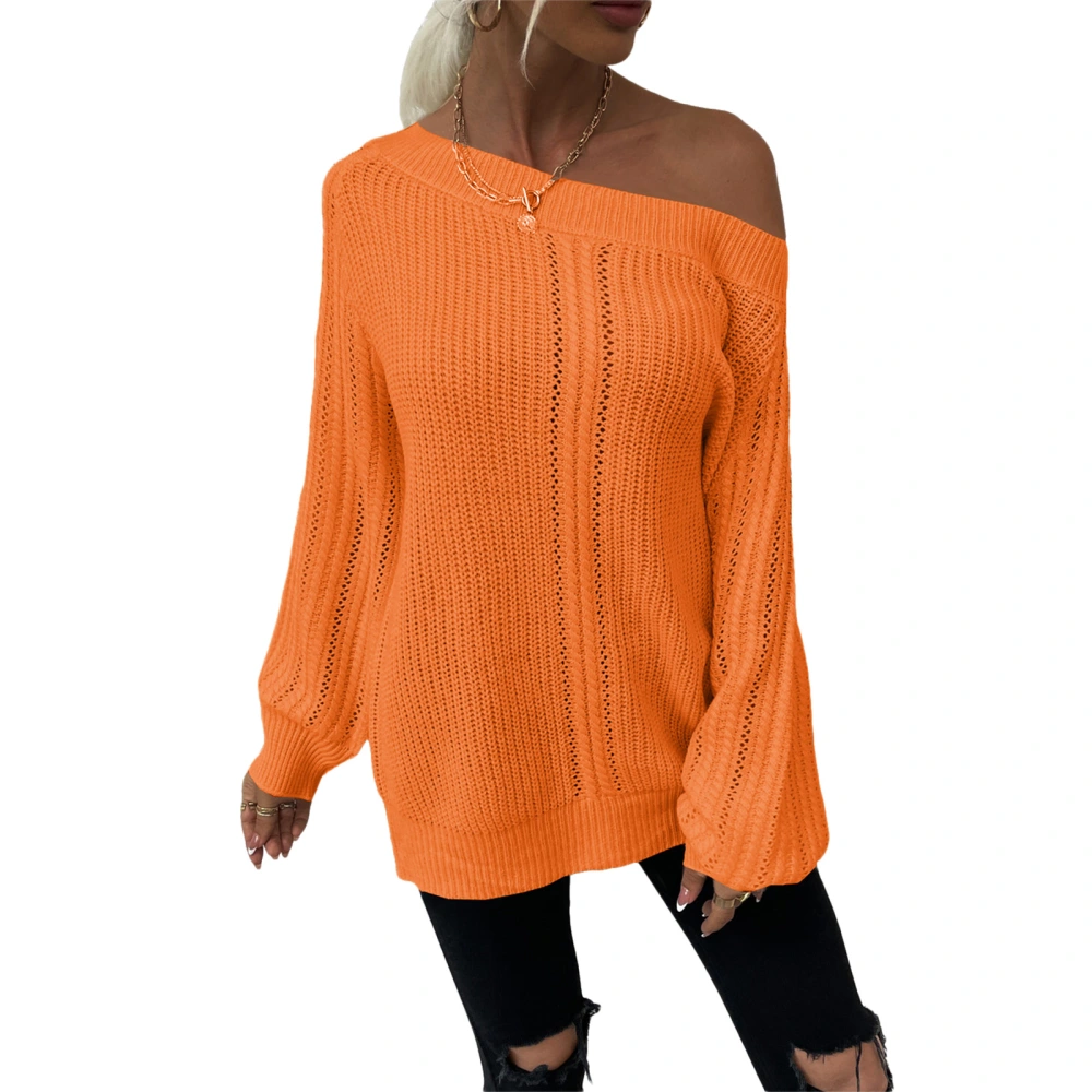 Women's Off Shoulder Sweater, Long Sleeve Solid Color Loose Pullover