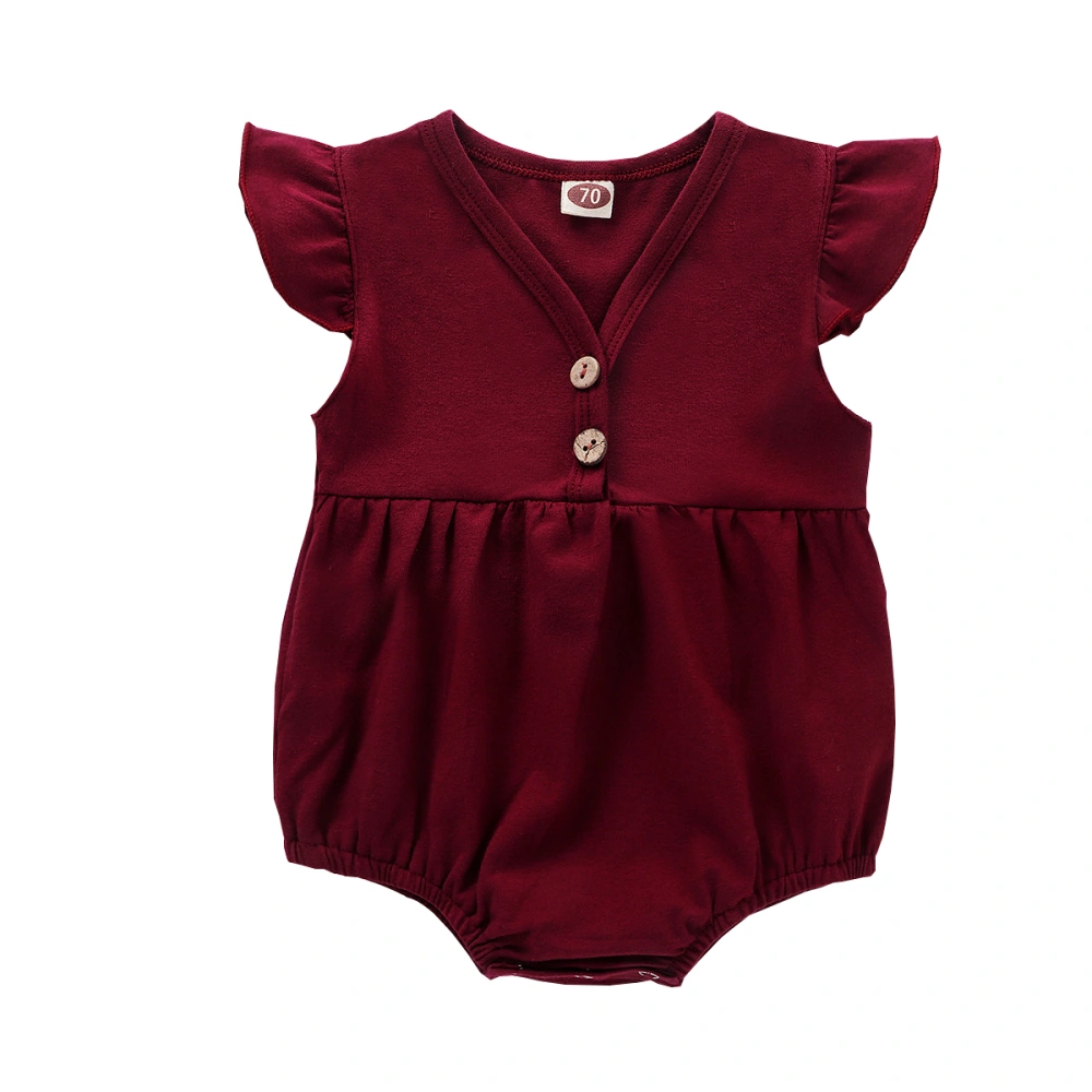 Infant Baby Girls Summer Romper, Solid Fly Sleeve V-Neck Ruffled Bodysuit