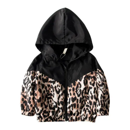 Girls Boys Leopard Coat, Zipper Hooded Jacket, Fall Winter Outerwear