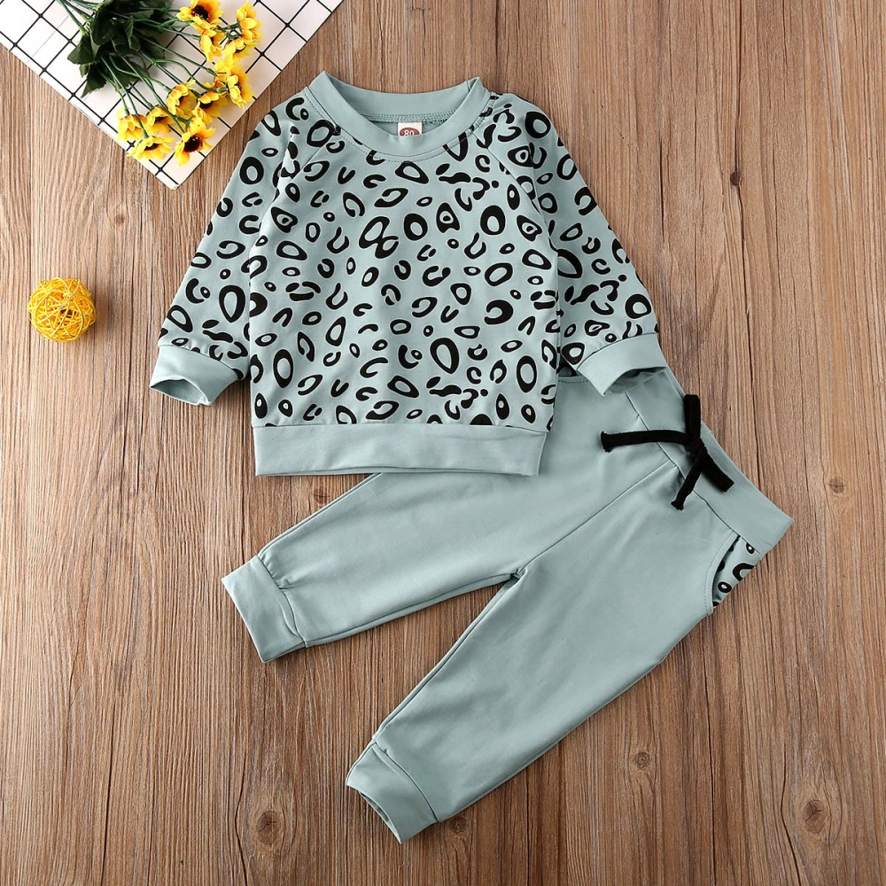 1-4 Years Children's Leopard Long Sleeve T-Shirt + Long Pants with Drawstring