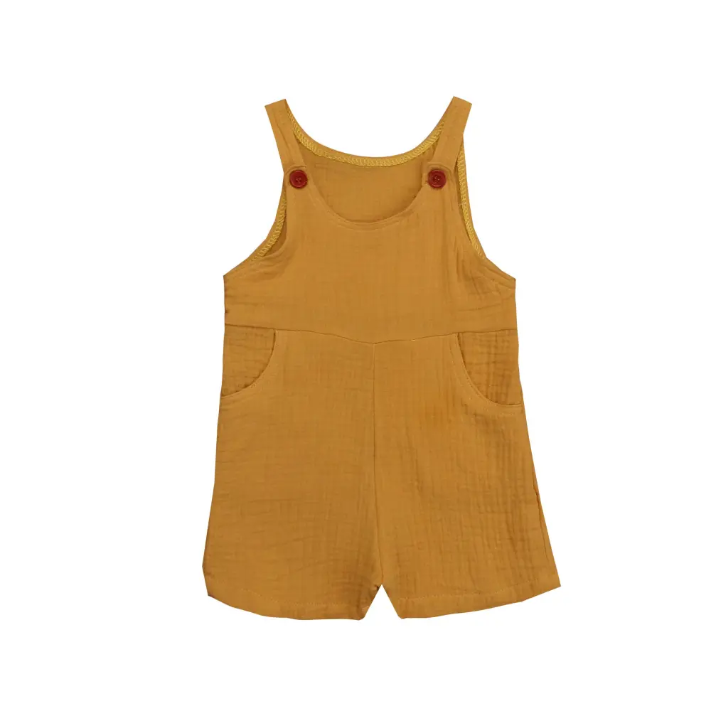 Newborn Baby Summer Sleeveless Jumpsuit Cotton Linen Solid One-piece Shorts