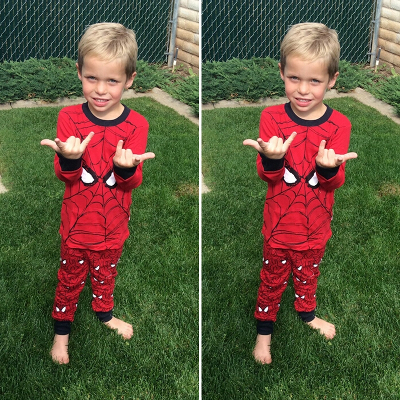 Baby Boy Cartoon Spiderman Long Sleeves Round Neck Top + Pants Pajamas Outfit