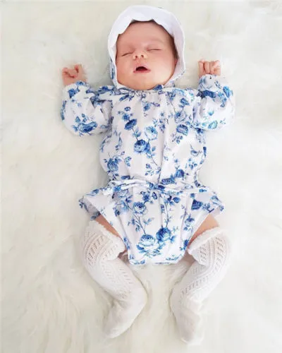 Toddler Girl Bodysuit, Long Sleeve Floral Print Bandage Jumpsuit