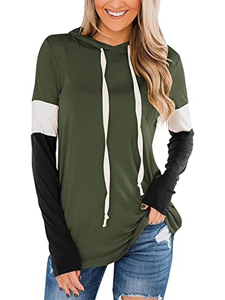 Women's Autumn Long Sleeve Patchwork Drawstring Hooded Sweatshirt