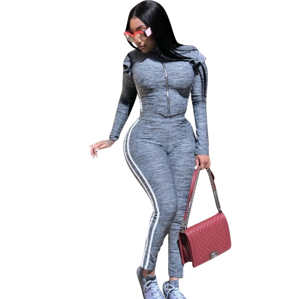 Women's Sexy Long Sleeve Zipper Tops + High Waist Long Pants