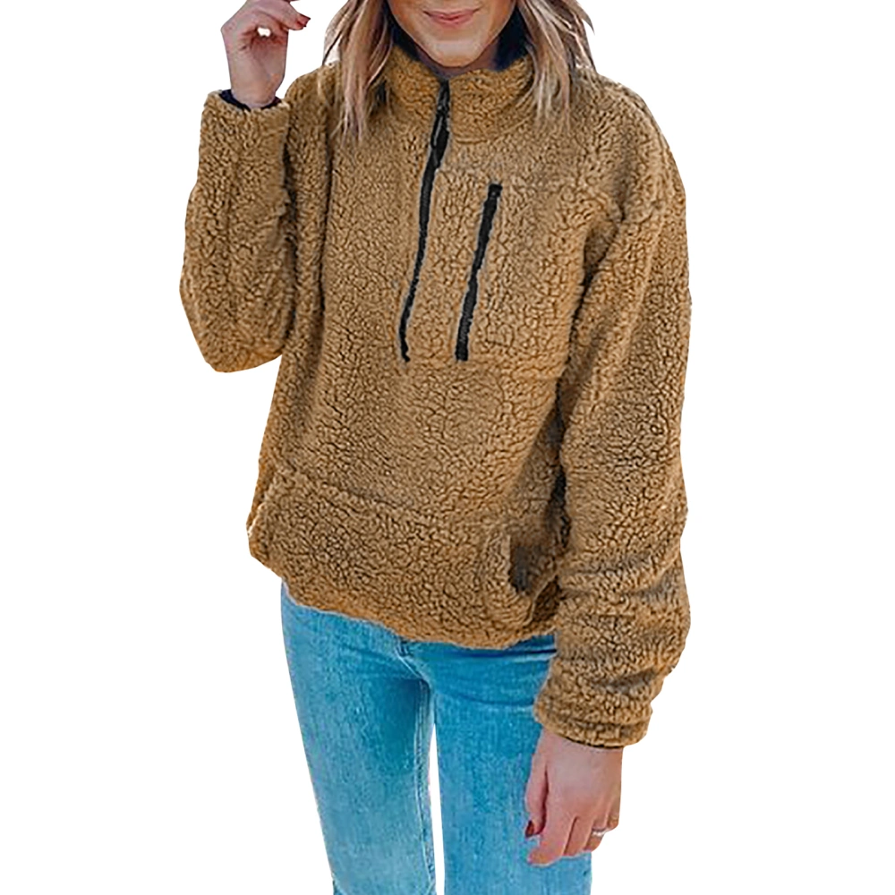 Imitation Lamb Pullover, Solid Color Long Sleeve Round Neck Outerwear