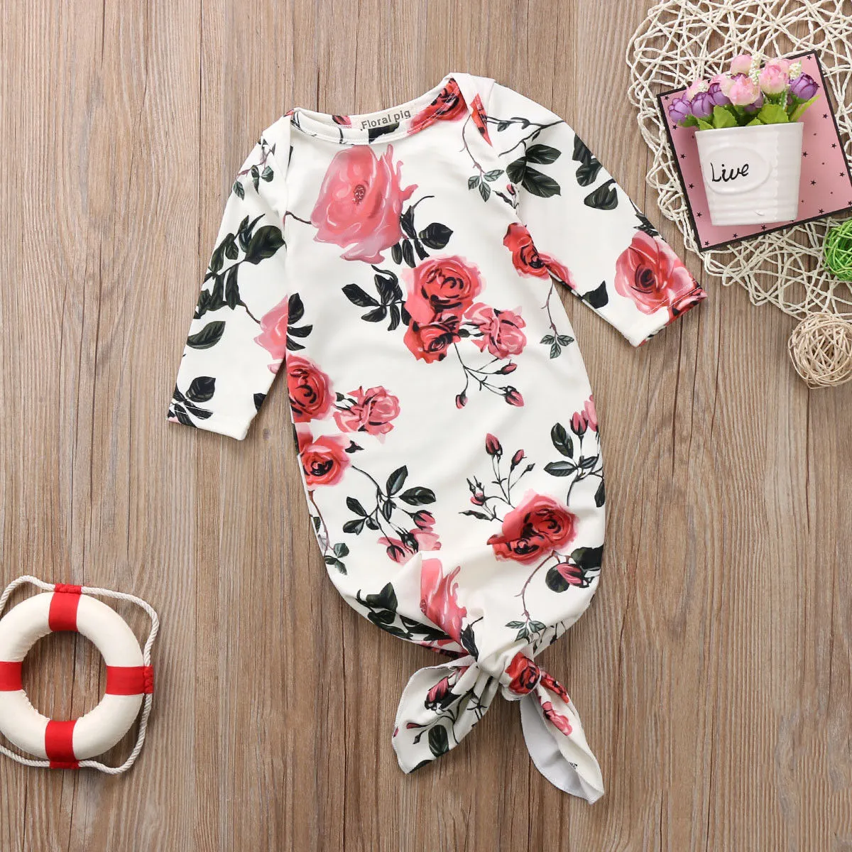 Baby Swaddle Blanket, Cartoon Rose Flower Knotted Romper Sleeping Bags