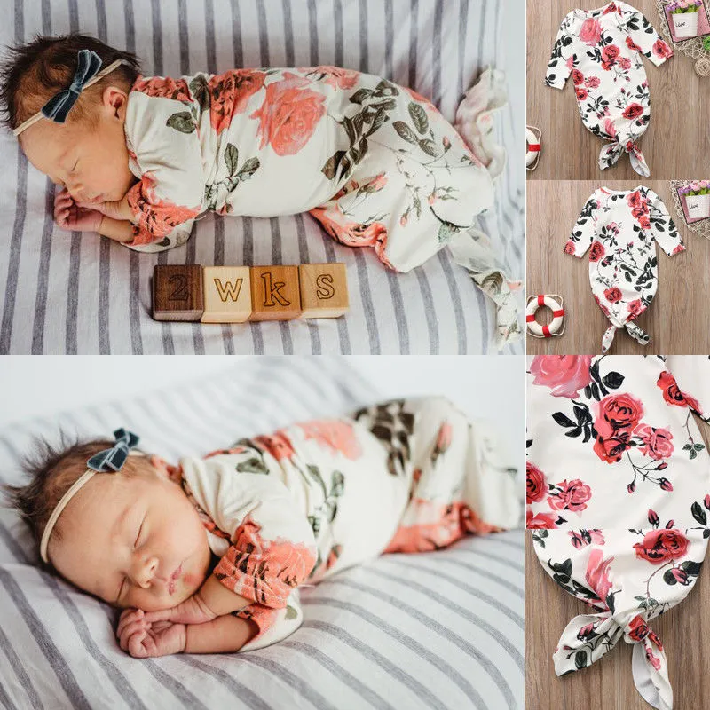 Baby Swaddle Blanket, Cartoon Rose Flower Knotted Romper Sleeping Bags
