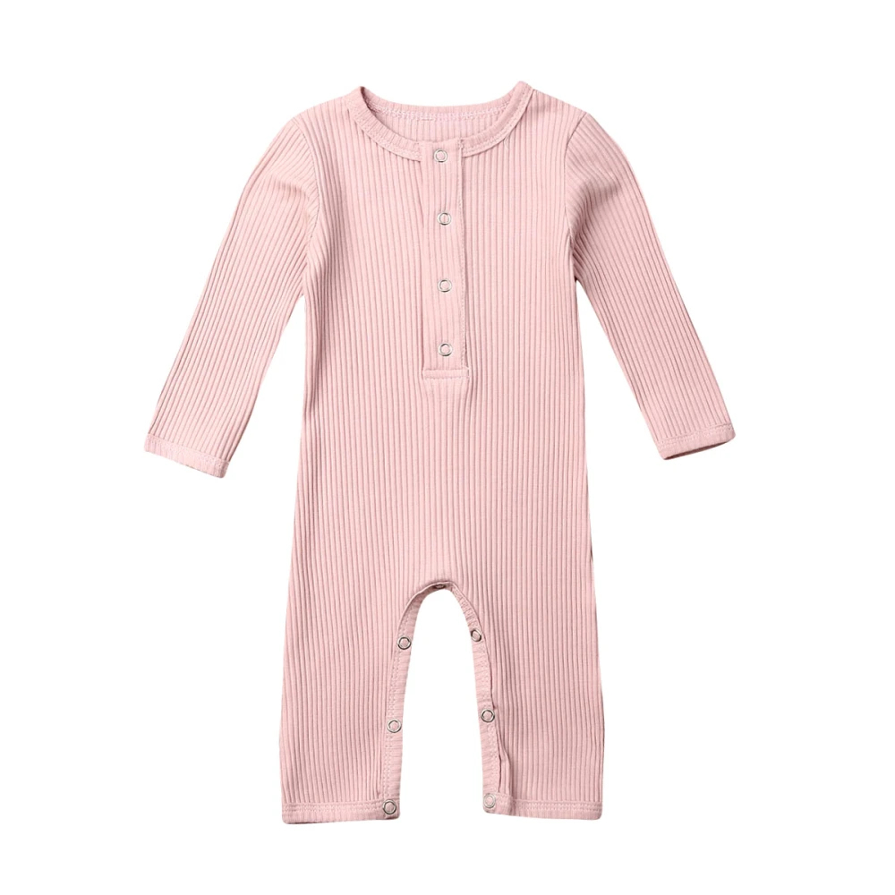 Unisex Baby Long Sleeve Romper, Solid Color Vertical Stripe Jumpsuit