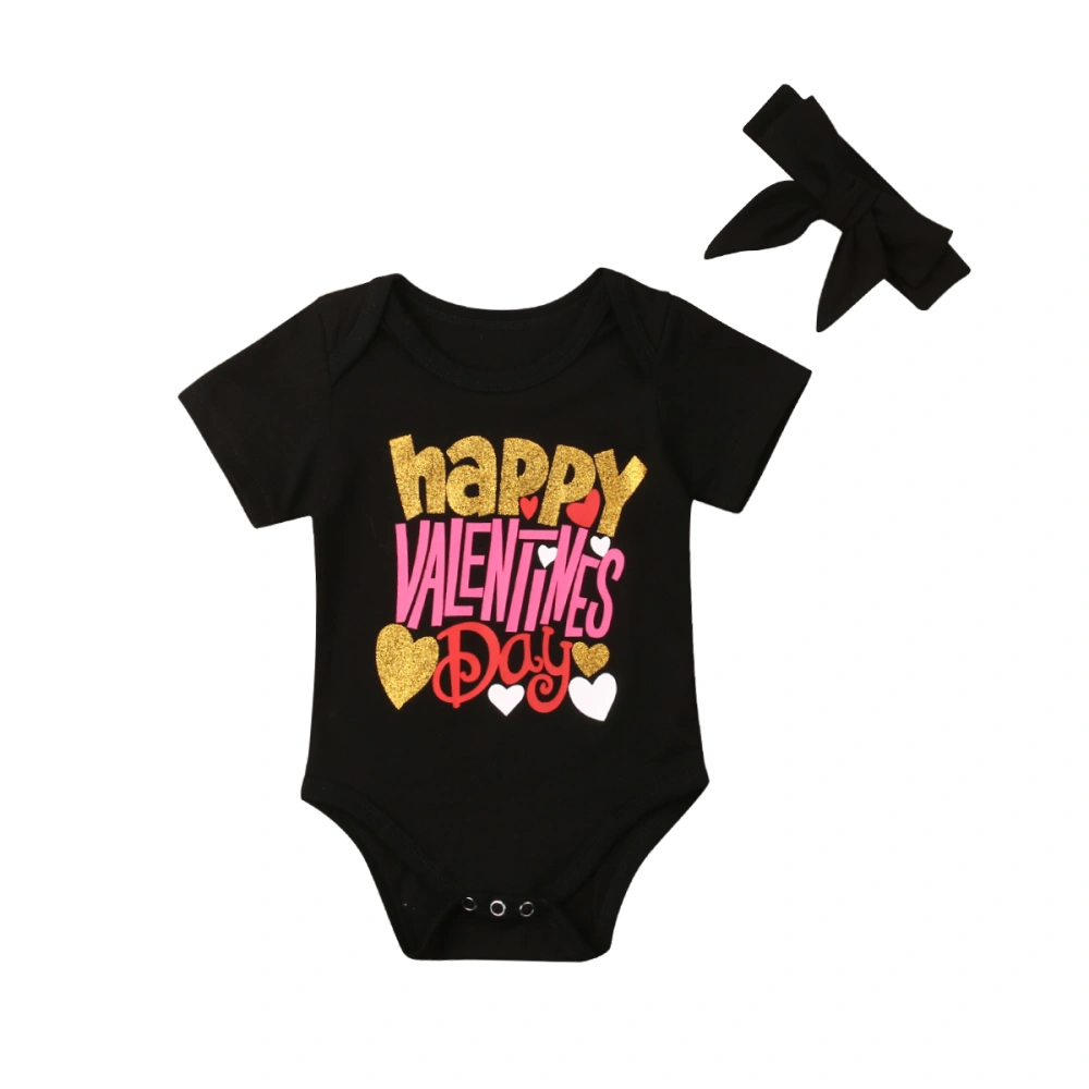 Baby Valentine's Day Printing Romper Set, Short Sleeve Bodysuit with Hairband