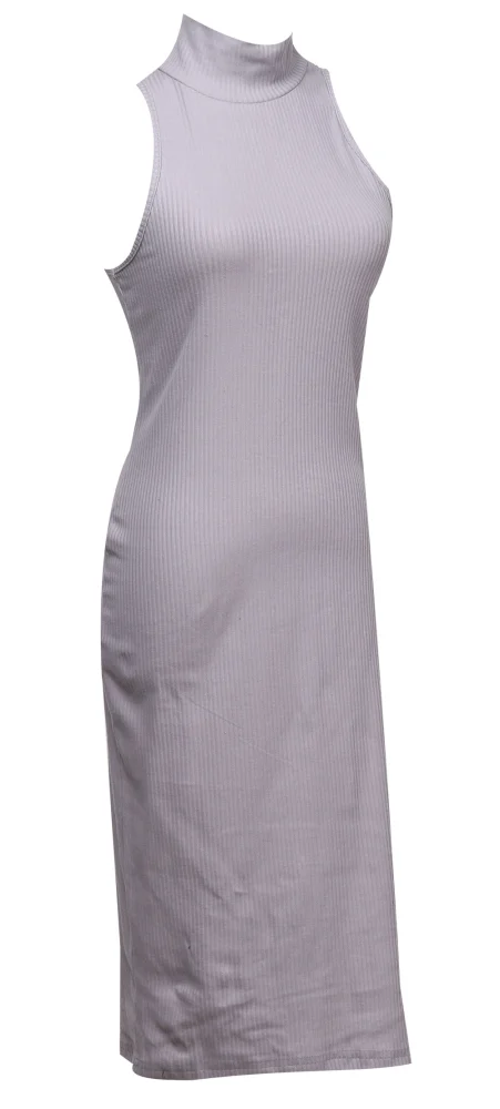 Women's Solid Rib Knit Dress, Sleeveless High Neck Bodycon Dress