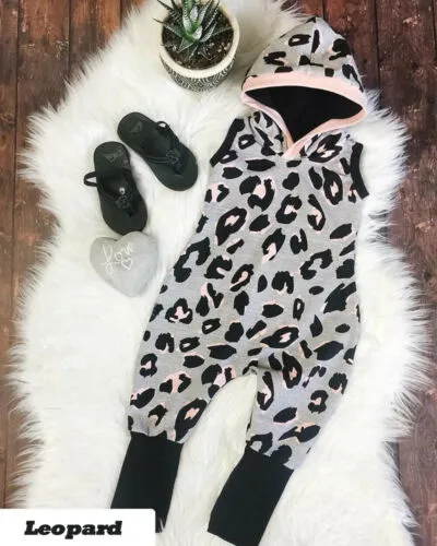 Girl's Summer Casual Romper Sleeveless Leopard Print Hooded Romper