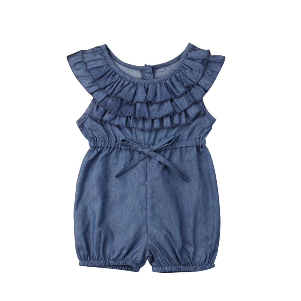 Baby Girl's Blue Sleeveless Romper Ruffle Layered One Piece Playsuit