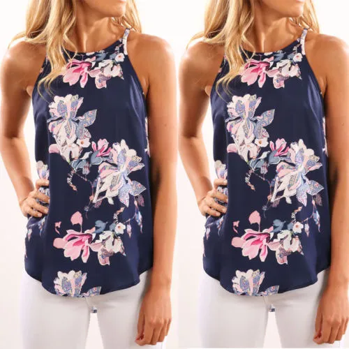 Women's Flower Sleeveless Tank Tops, Summer Sexy  Loose Camisole