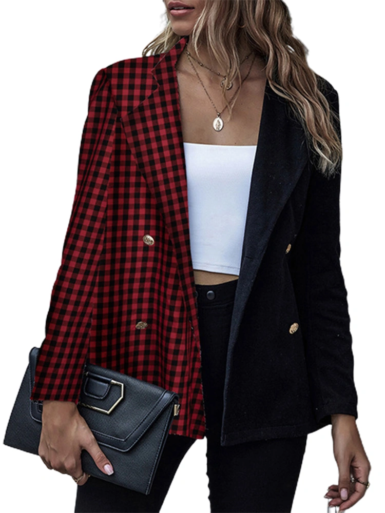 Women's Plaid Fall Loose Party Slimming Lapel Neck Metal Buttons Top