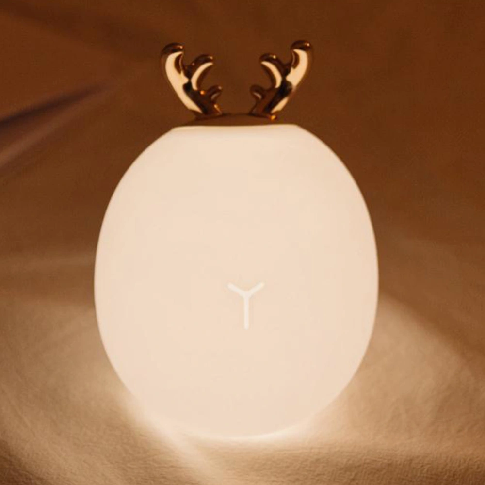 Patting Silicone Night Light, Cartoon Rabbit Deer Bedside LED Lamp