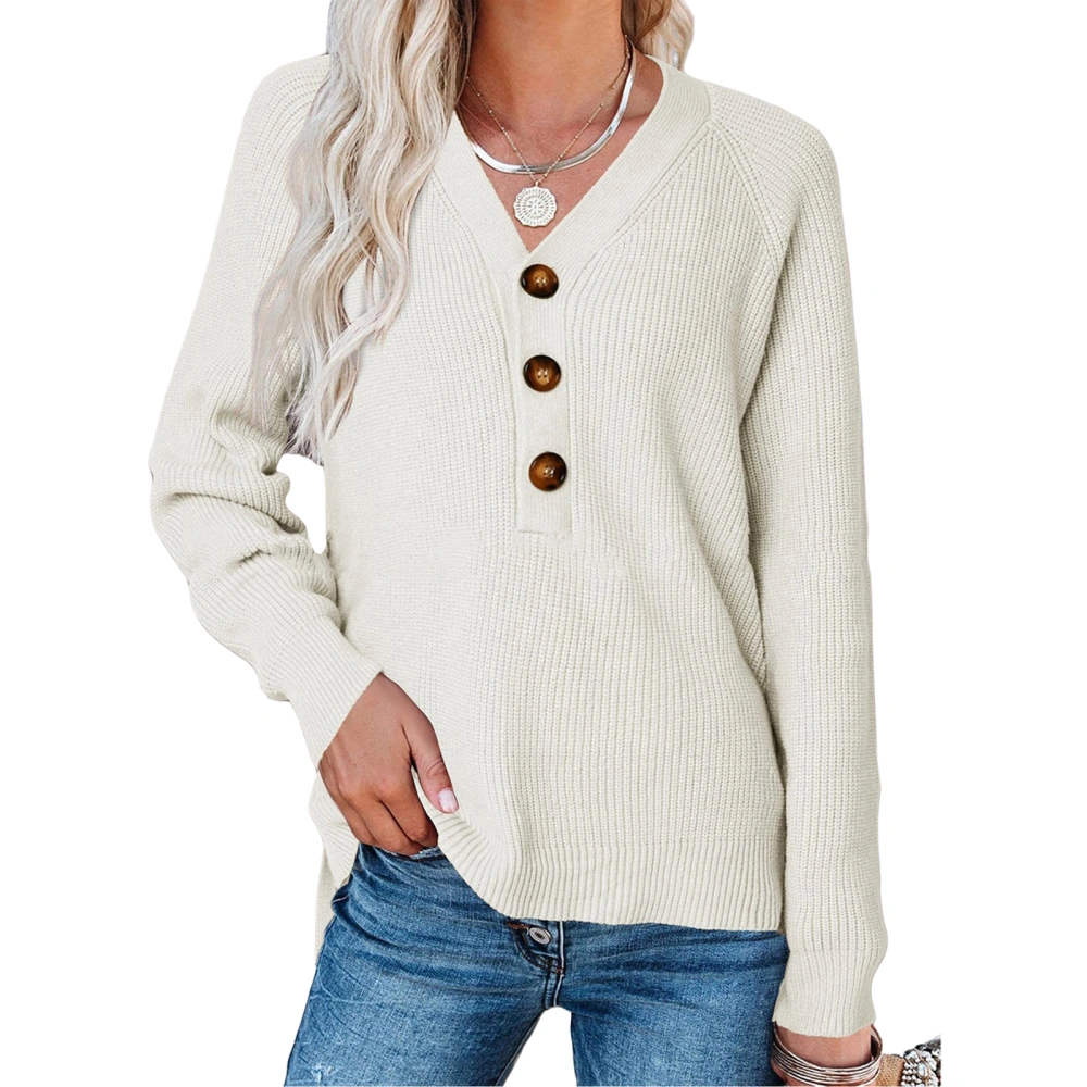 Women Loose Style Sweater, Solid Color Long Sleeve V-neck Knitwear