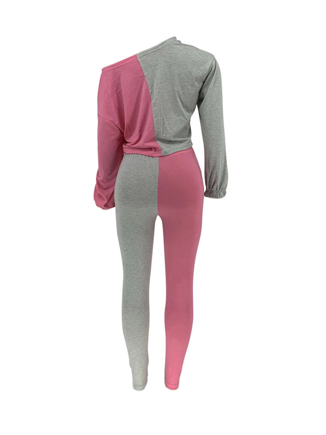 2Pcs Women Outfits, Contrast Color Loose Top + Skinny Pants Set