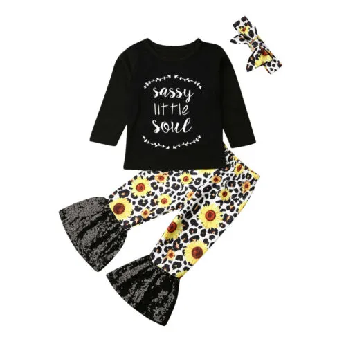 Baby Girl Clothes Set Letter Print Sweatshirt Leopard Pants Headband Outfits