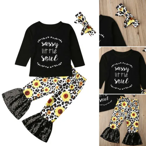 Baby Girl Clothes Set Letter Print Sweatshirt Leopard Pants Headband Outfits