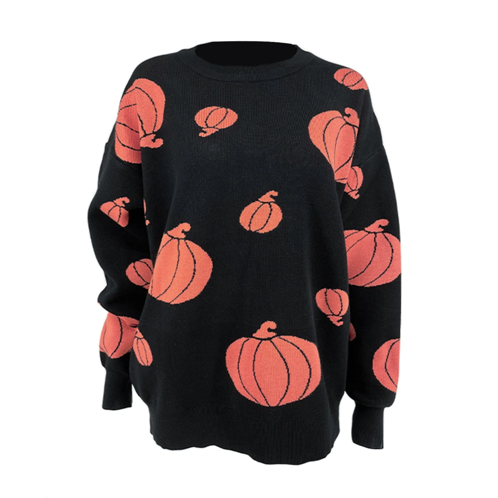 Women’s Vintage Halloween Pattern Round Neck Long Sleeve Sweater