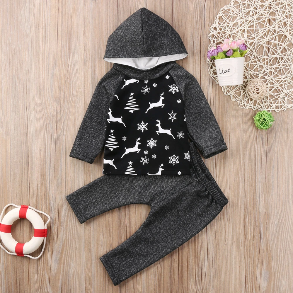 Boys Girls 2Pcs Outfits, Hooded Deer Print Tops + Long Pants Sets