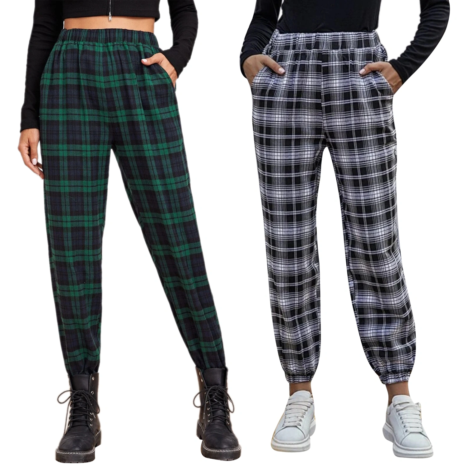 Women Elastic Waist Color Block Ankle Length Sweatpants Sport Long Pants