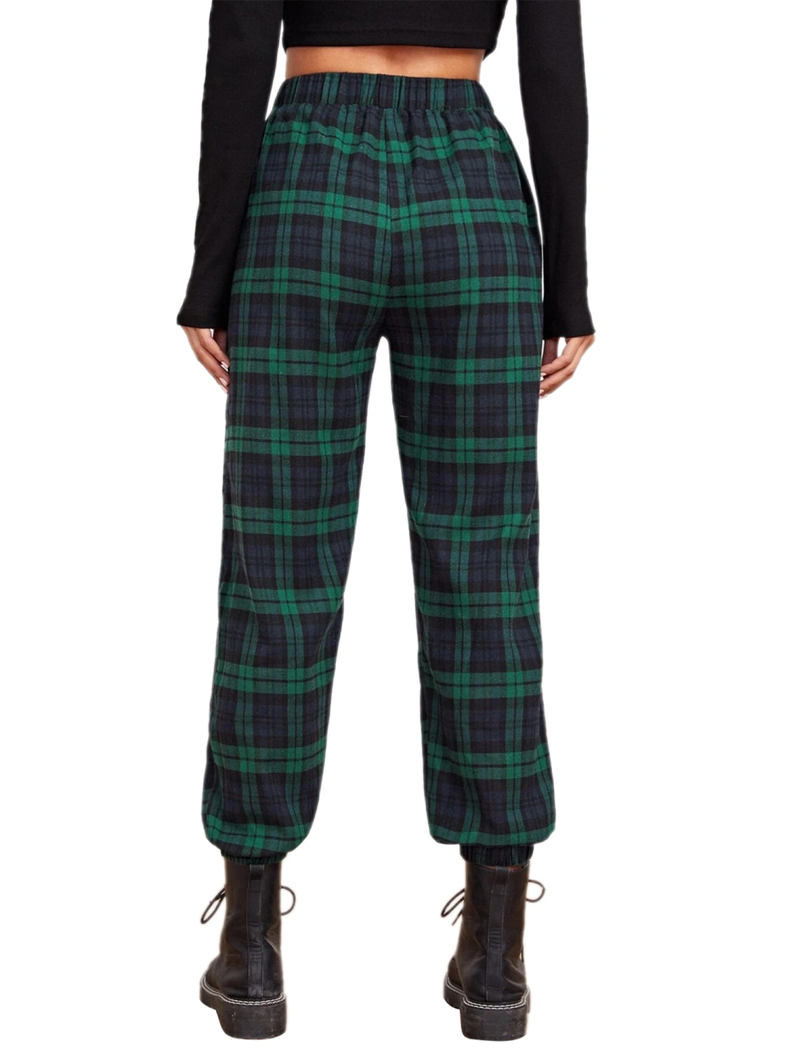 Women Elastic Waist Color Block Ankle Length Sweatpants Sport Long Pants