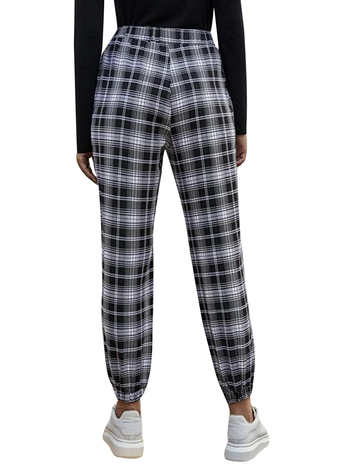 Women Elastic Waist Color Block Ankle Length Sweatpants Sport Long Pants